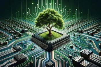 An illustration showing a tree growing on the converging point of a computer circuit board _ Premium AI-generated image
